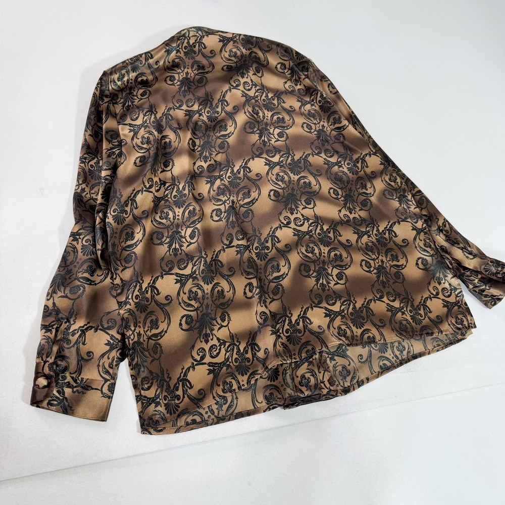 Notations Blouse Womens 16W Brown Floral Satin Button Front Long Sleeve Top - Picture 7 of 9